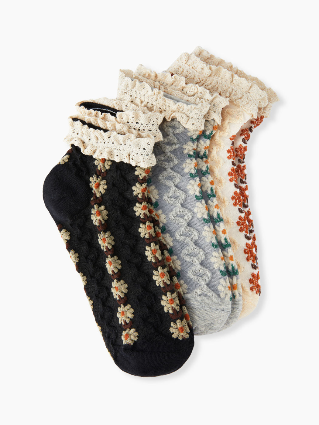 3 PAIRS FLORAL ANKLE SOCKS