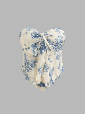 Toile de Jouy Geknotetes Tube Top