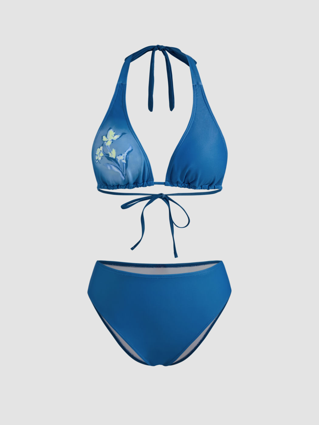 Bikini Halter Floral Escotado con Cubierta de Falda