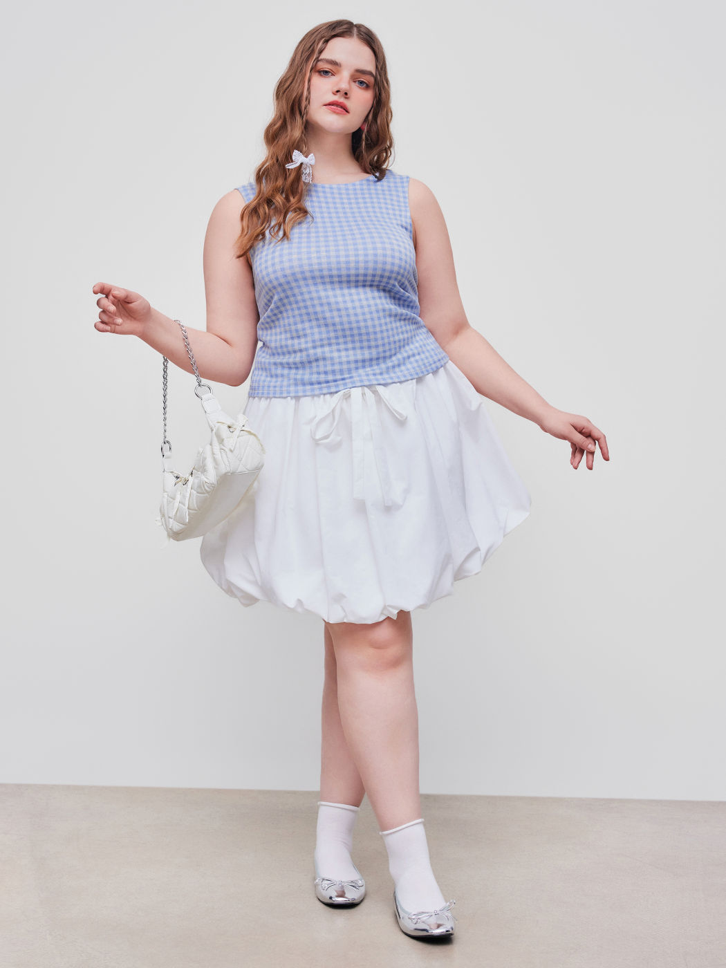 U-Ausschnitt Gingham Schleife Rückenfreies Tanktop Kurve & Plus