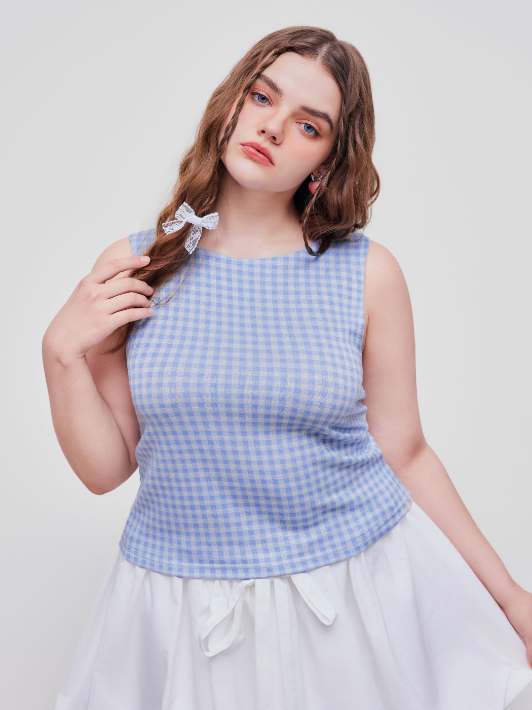 U-Ausschnitt Gingham Schleife Rückenfreies Tanktop Kurve & Plus