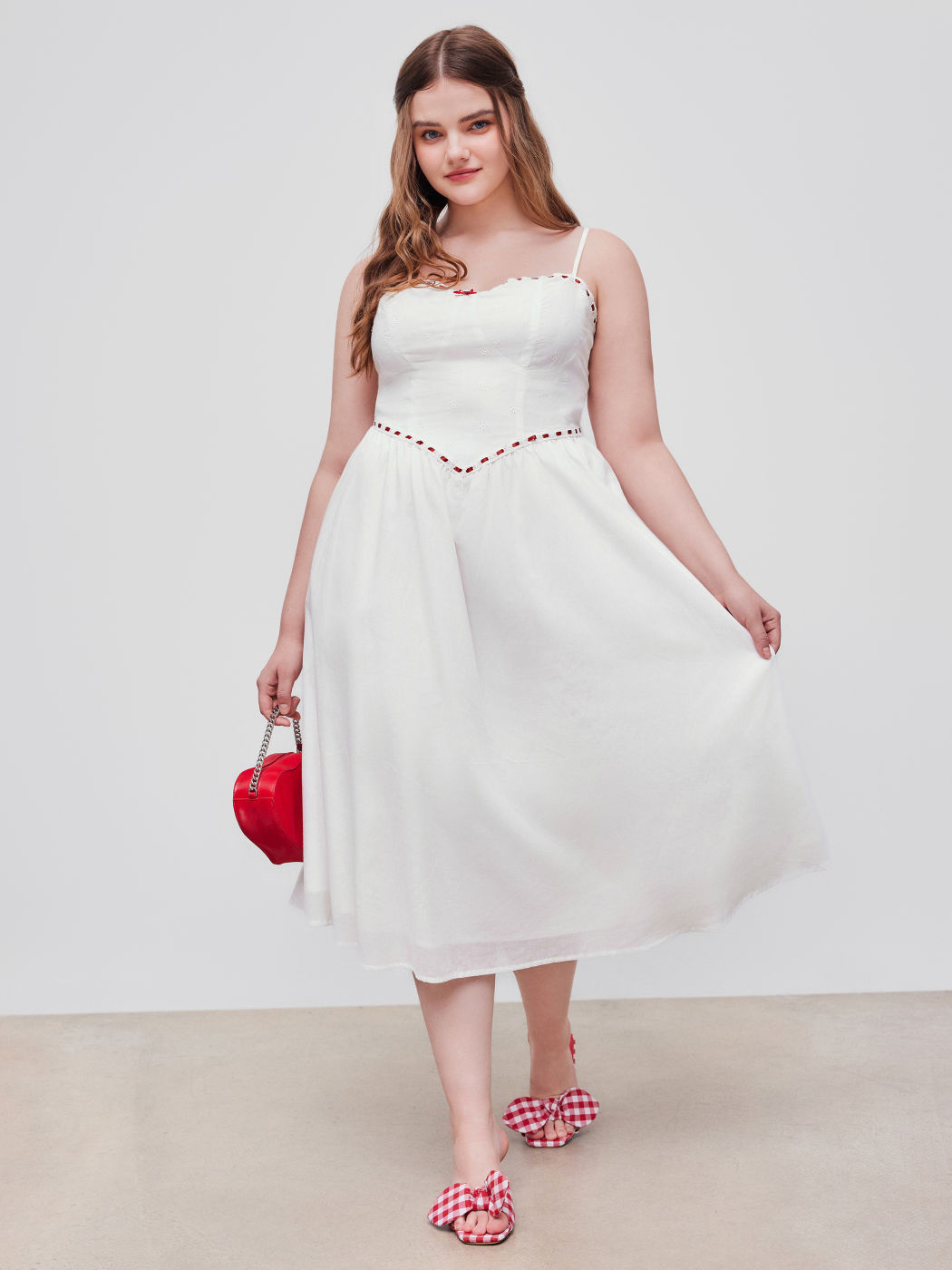 Scollo quadrato Rose Bowknot Punto di contrasto Ruffle Maxi Dress Curve & Plus