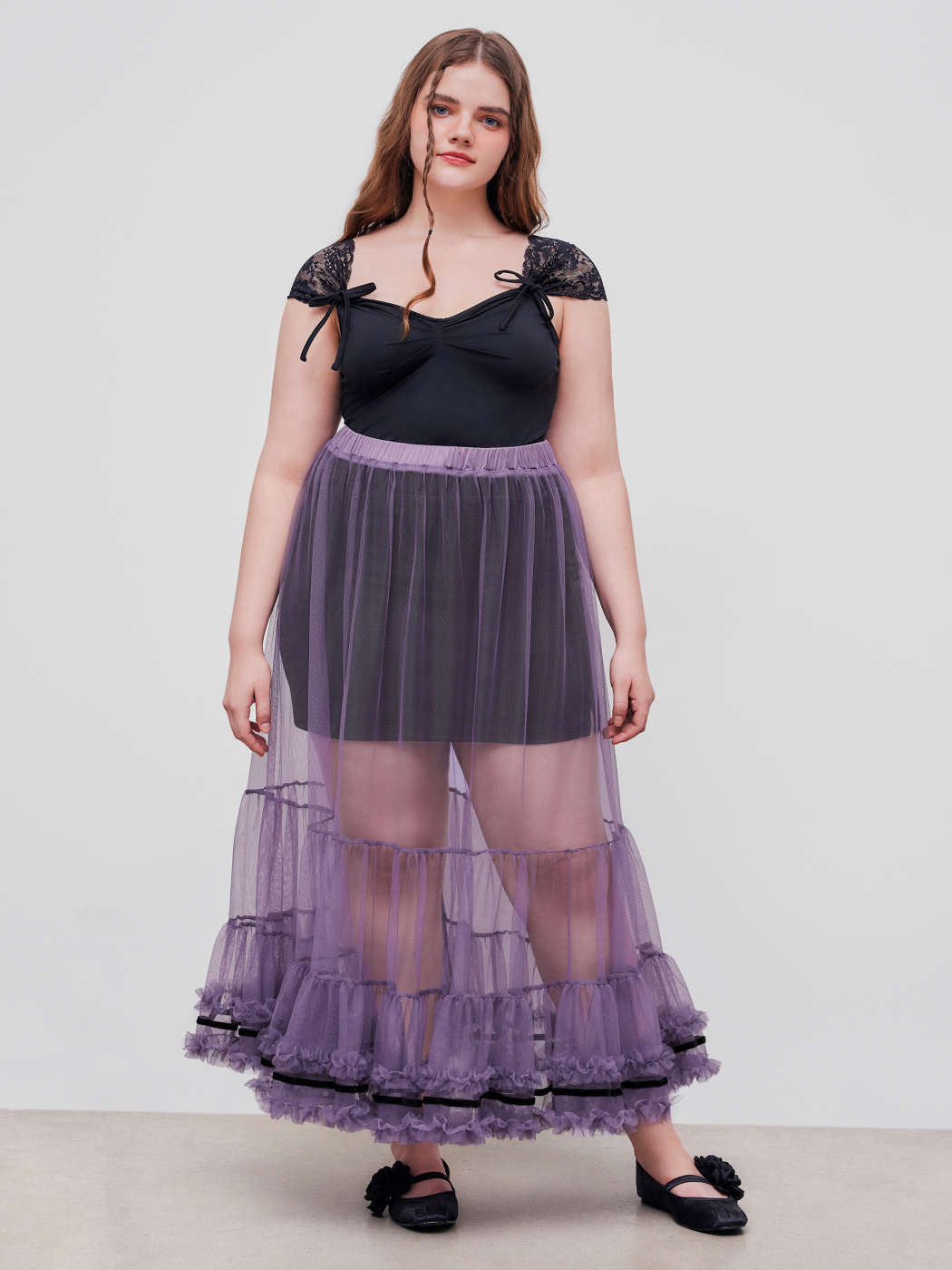 Plus Size Tiered Mesh Skirt Sheer Long Skirt Verdusa Women's Plus