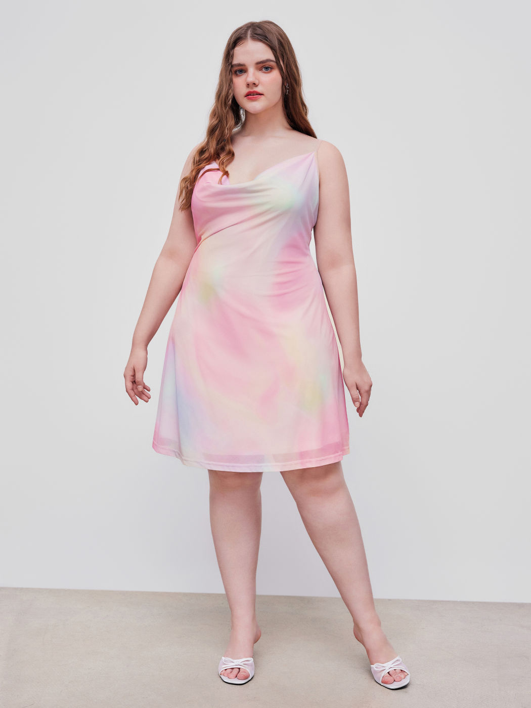 Mesh Cowl Neck Gradient Criss Cross Mini Dress Curve & Plus
