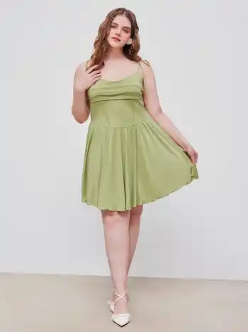 Cowl Neck Korsett Geknotetes Rüschen Minikleid Kurve & Plus