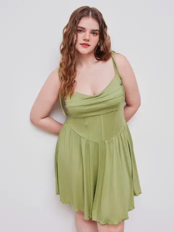 Cowl Neck Korsett Geknotetes Rüschen Minikleid Kurve & Plus