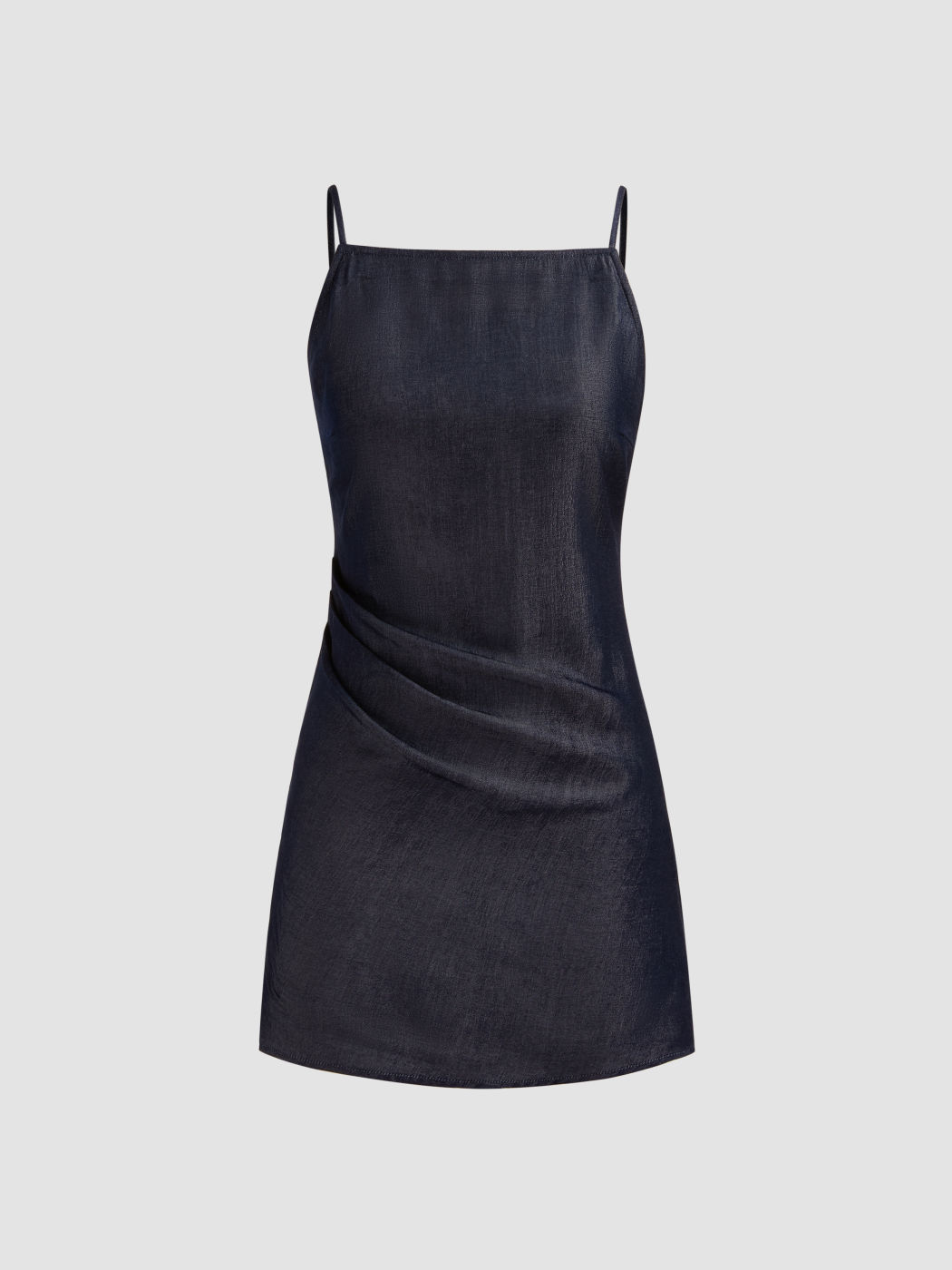 Square Neck Solid Pleated Zipper Mini Dress