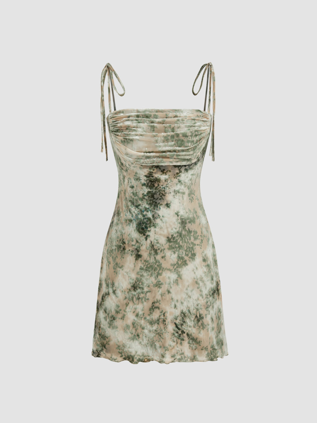 Jacquard Square Neck Floral Ruched Mini Dress