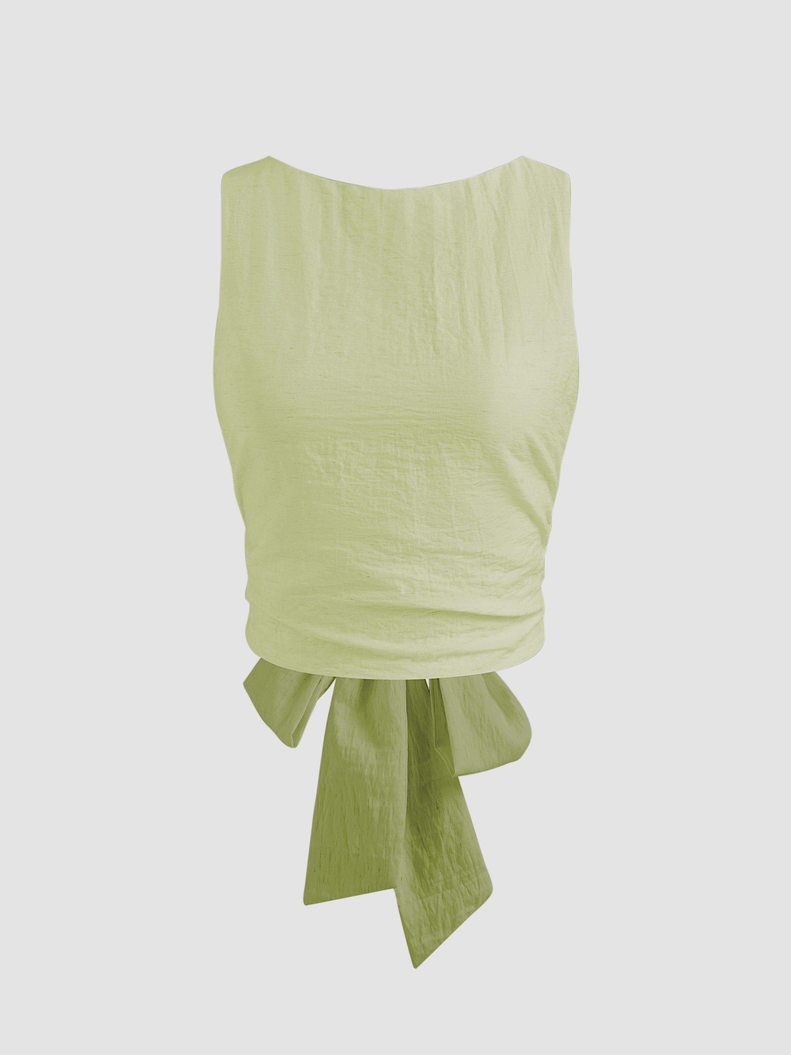 Linen-blend Linen-blend Boat Neck Solid Knotted Backless