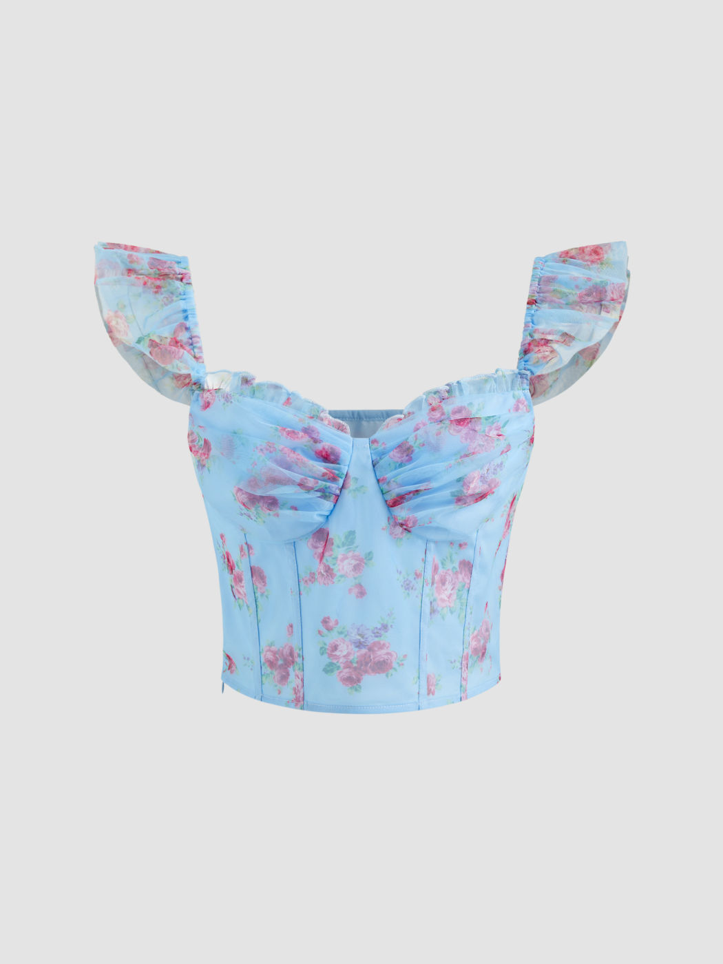 Mesh Sweetheart Neckline Floral Crop Tank Top