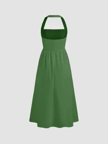 Vestido Maxi de Lino con Volantes Sólido
