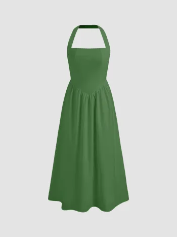 Vestido Maxi de Lino con Volantes Sólido