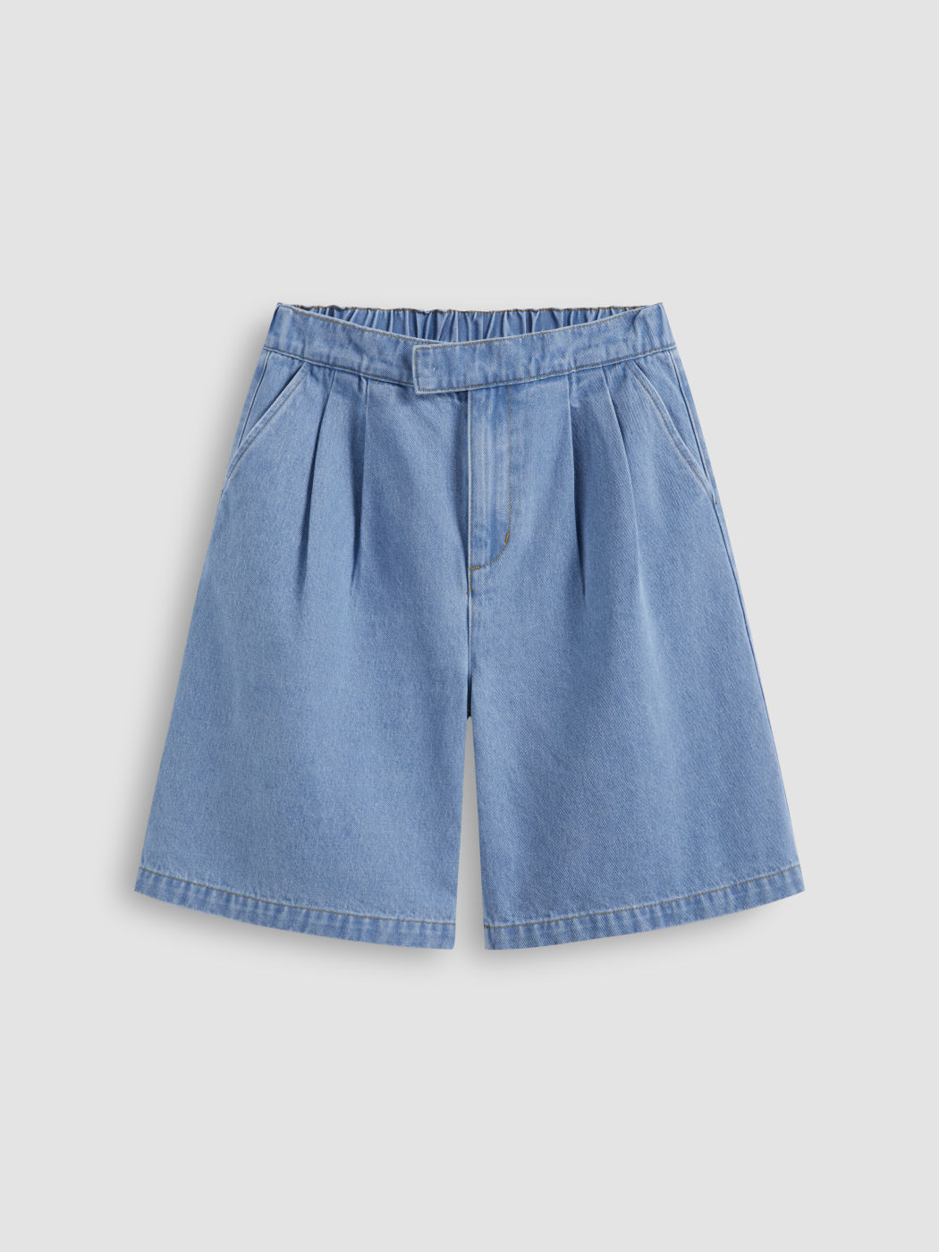 Denim Mid Rise Solid Pocket Wide Leg Shorts