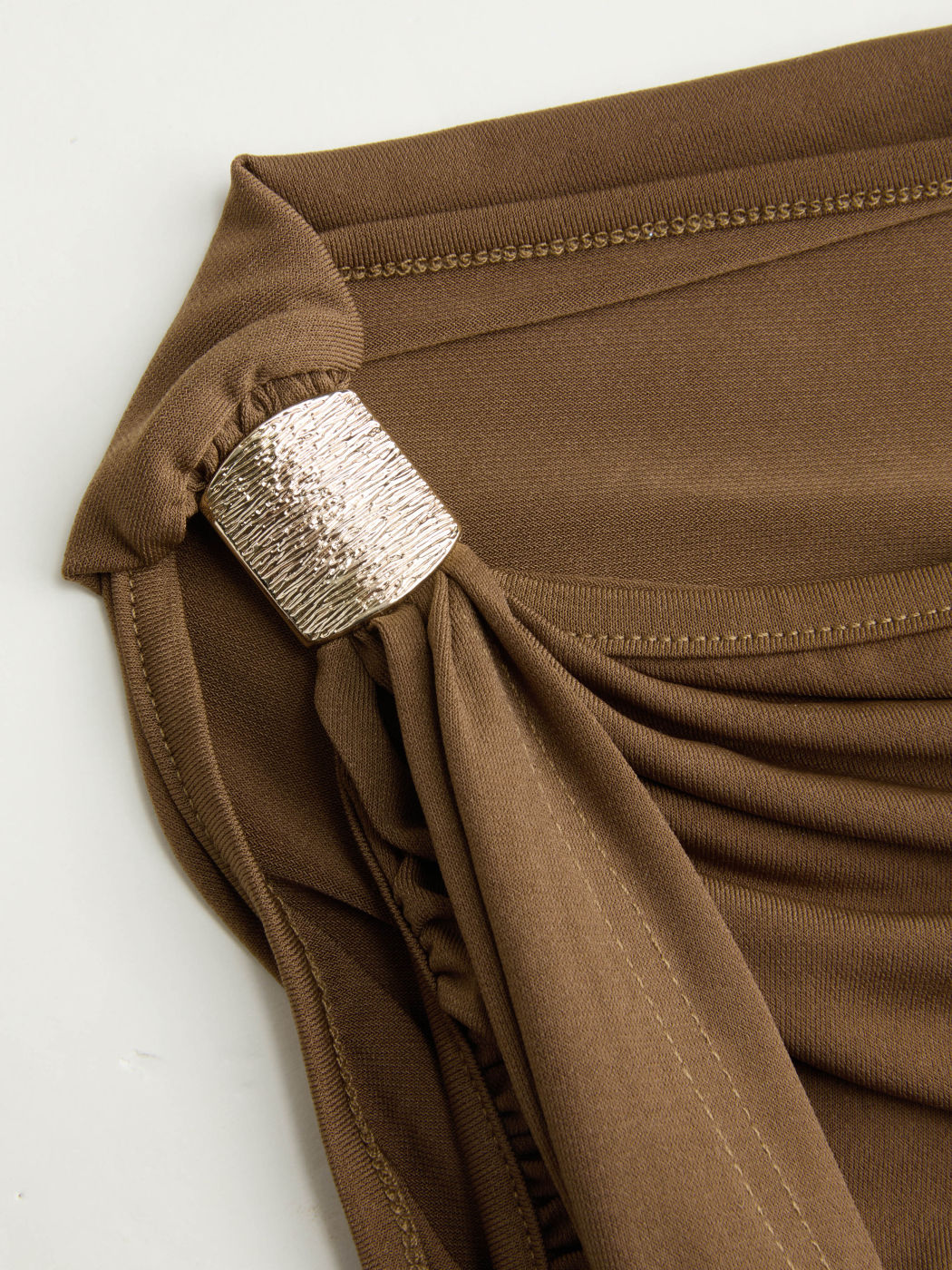 Asymmetrical Neck Solid Ruched Ruffle Hem Crop Top