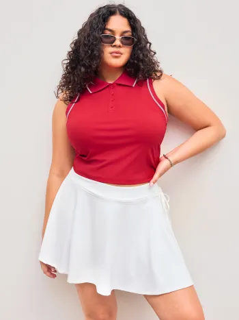 CIDERAIRY™ Kragen Kontrastierende Einfassung Knopf Crop Top Kurve & Plus