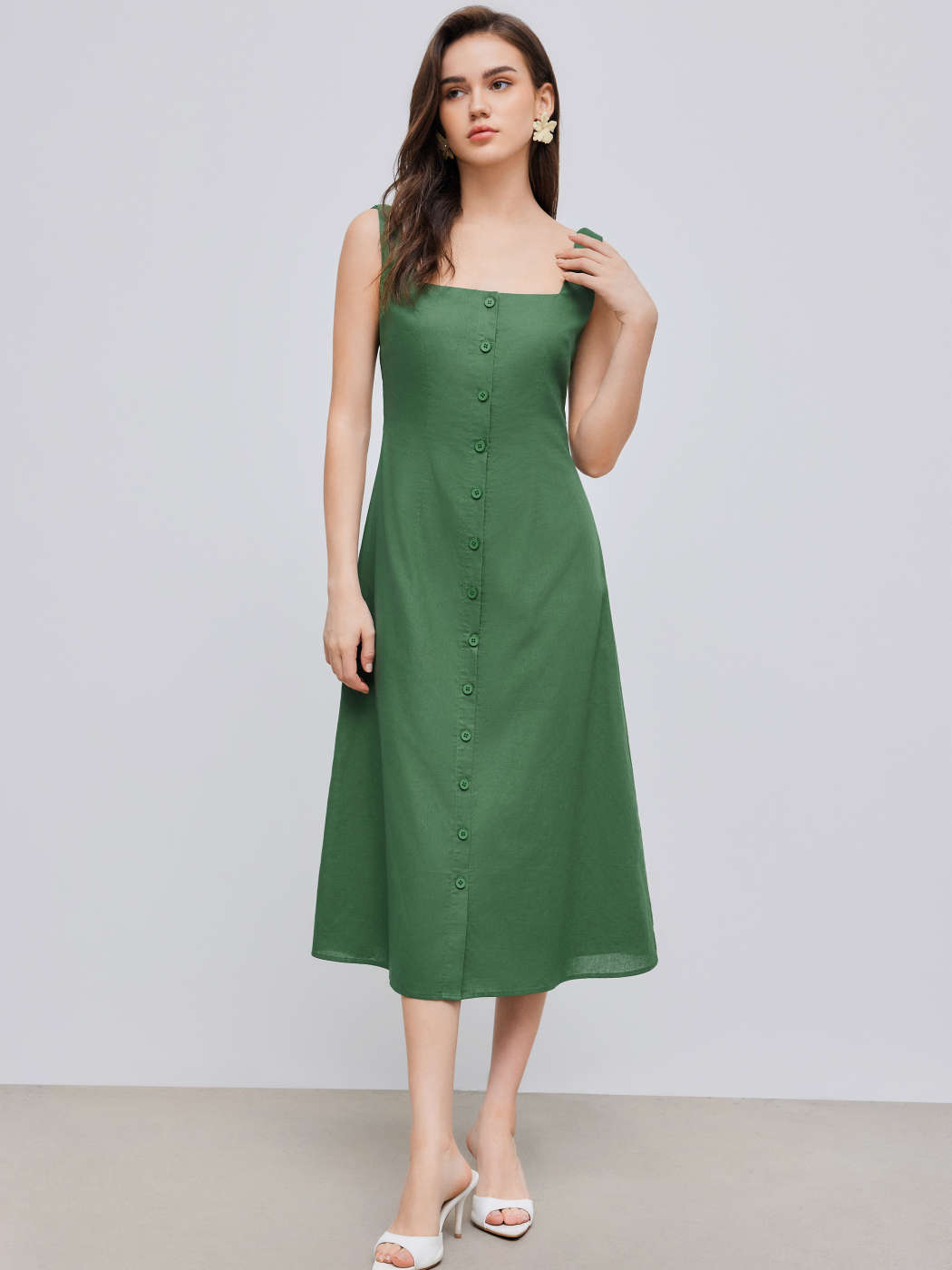 Lino Vestido Informal Midi Mezcla De Lino Cotton Vestido Midi De