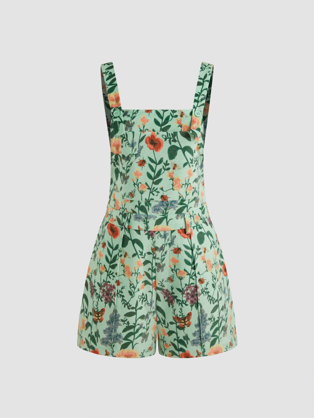 Updated Fabric Corduroy Square Neck Floral Pocket Romper