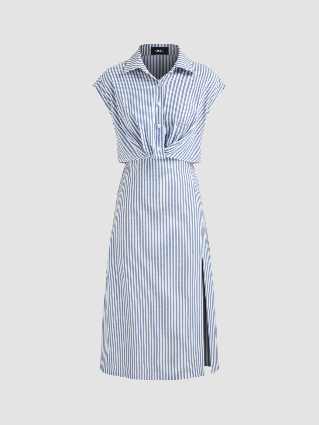 Baumwollmischung Kragen Gestreiftes Midi-Hemdkleid