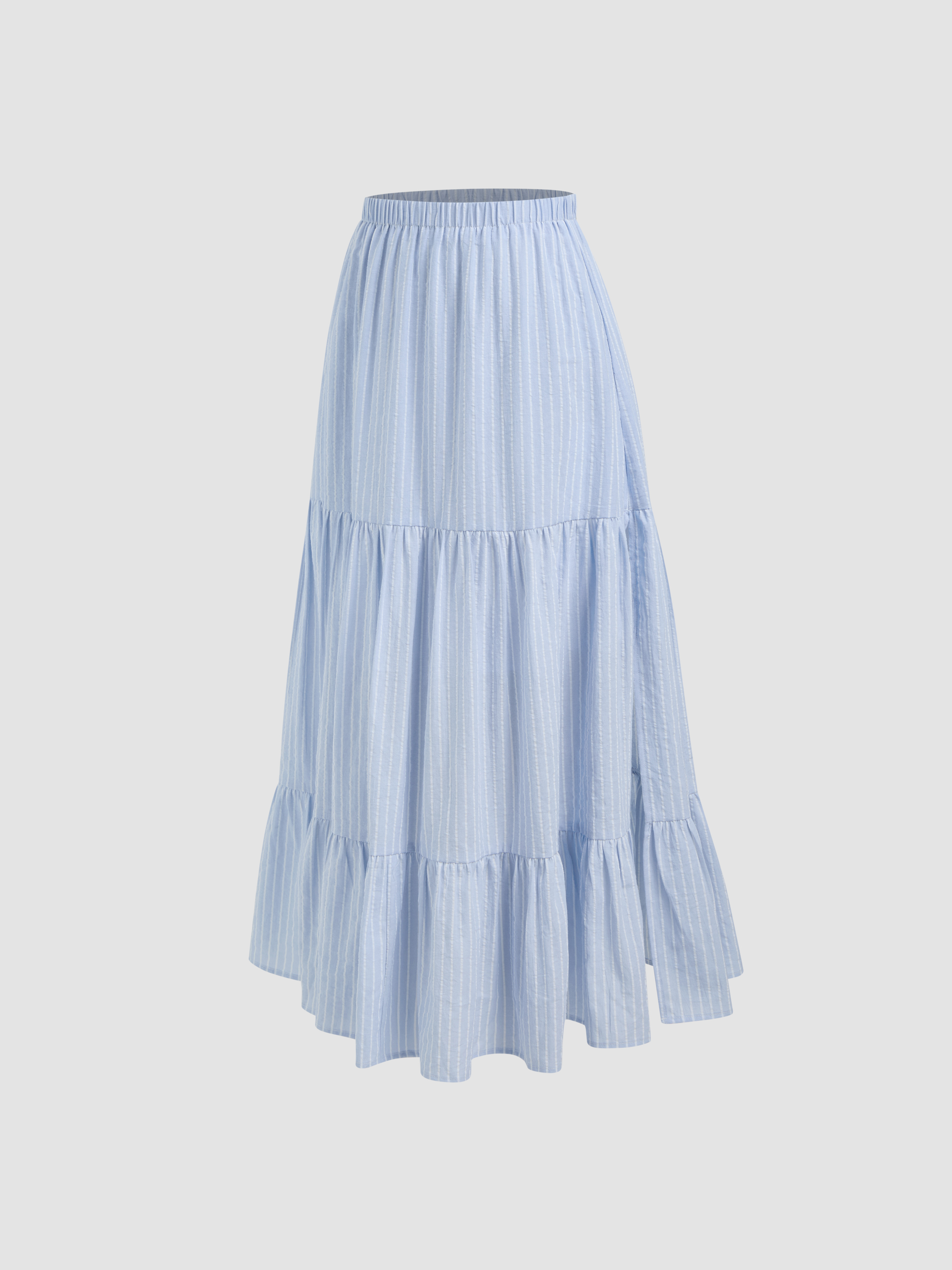 Woven Cotton Cotton blend Mid Rise Striped Tiered Maxi Skirt For School Daily Casual