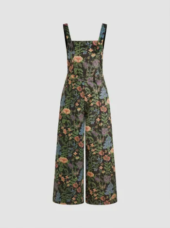 Aktualisiertes Corduroy-Gewebe, quadratischer Hals, Blumenmuster, Taschen-Overalls