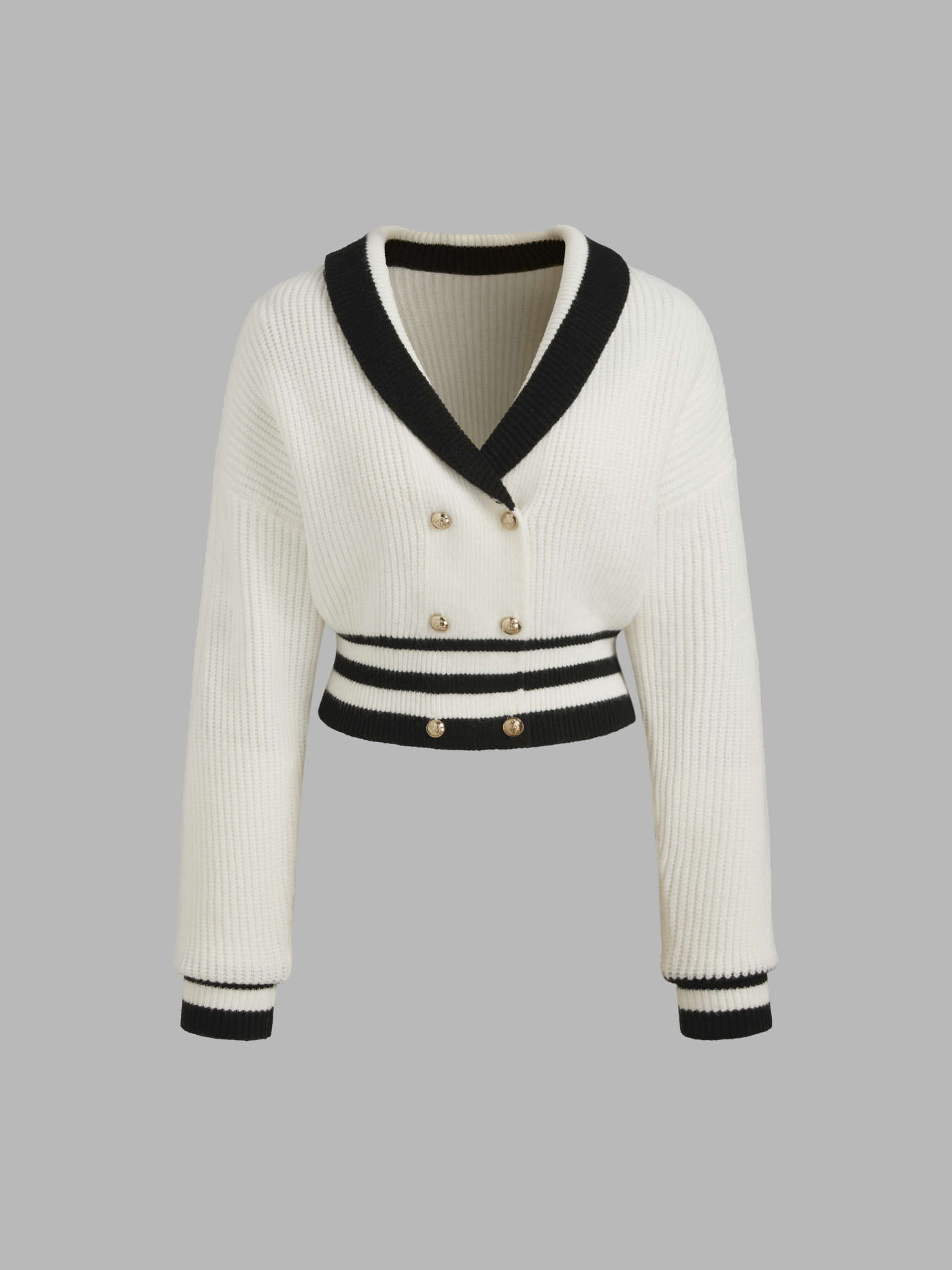 Knit Fabric Knit V-neck Solid Button Contrasting Binding Cardigan For School