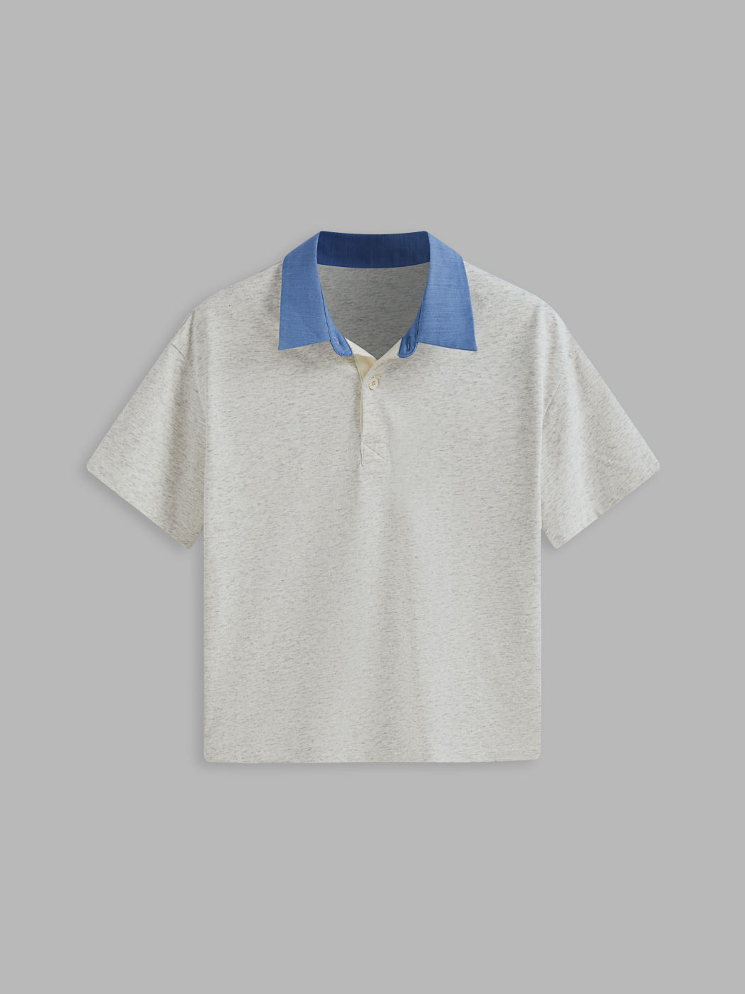 Cotton-blend Collar Solid Button Short Sleeve Tee