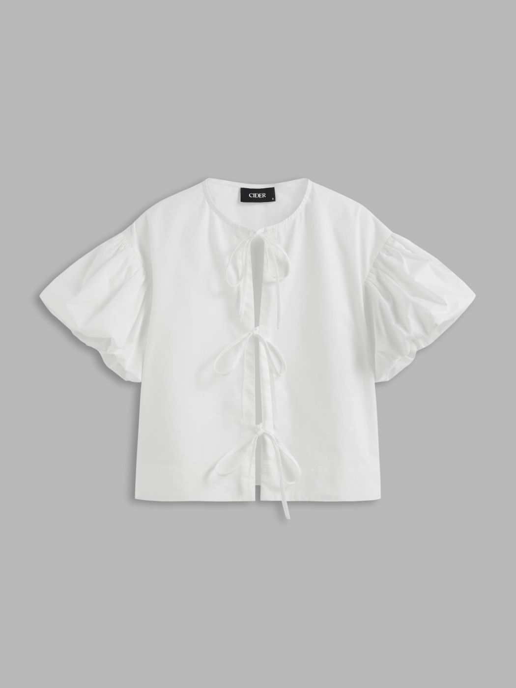 100% Cotton Round Neck Solid Knotted Bubble Sleeve Shirt