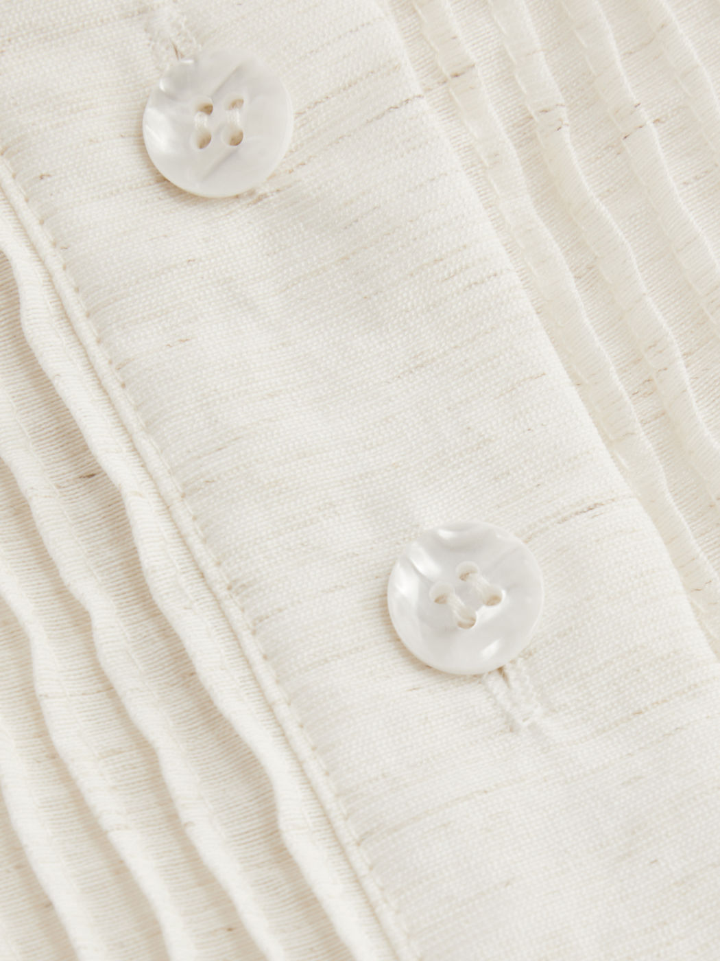Linen-blend Stand Collar Texture Button Middle Sleeve Blouse Curve & Plus