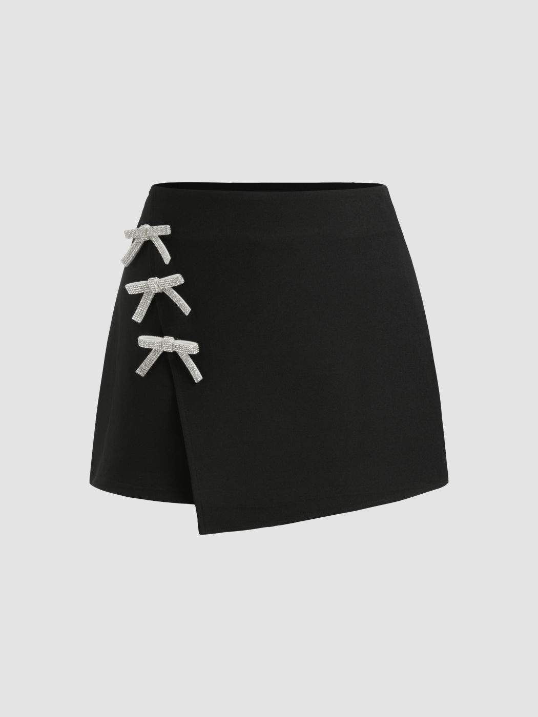 Mid Rise Wrap Solid Bowknot  Mini Skirt