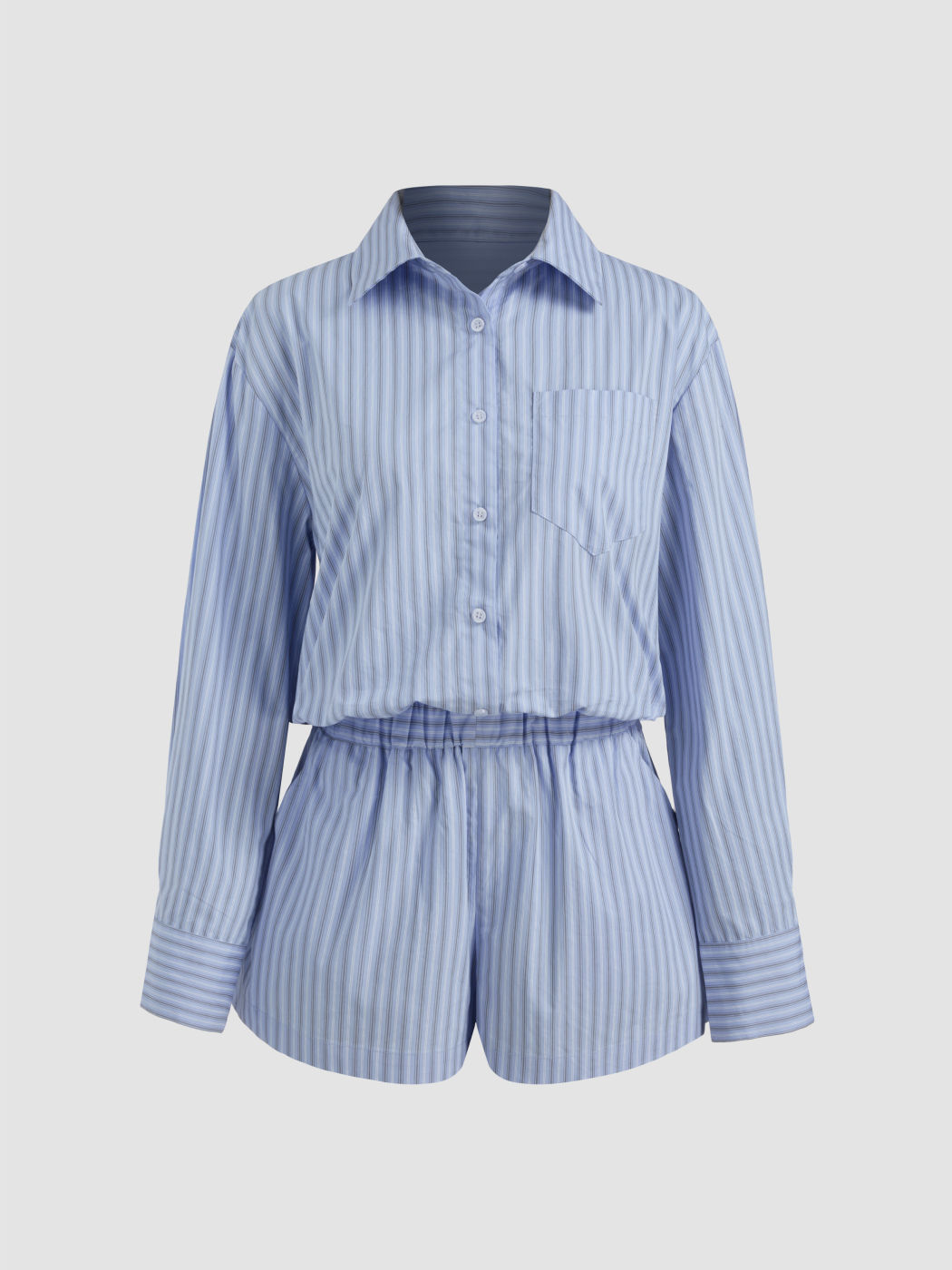 100% Cotton Collar Striped Micro Romper