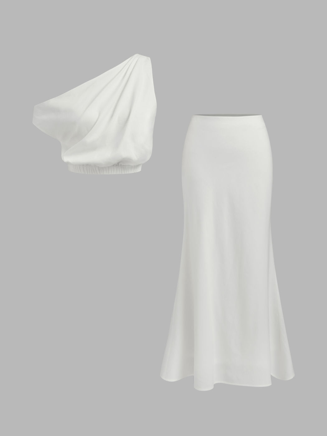 Cotton-blend Asymmetrical Neck Solid Crop Top With Mid Rise Solid Ruffle Maxi Skirt 