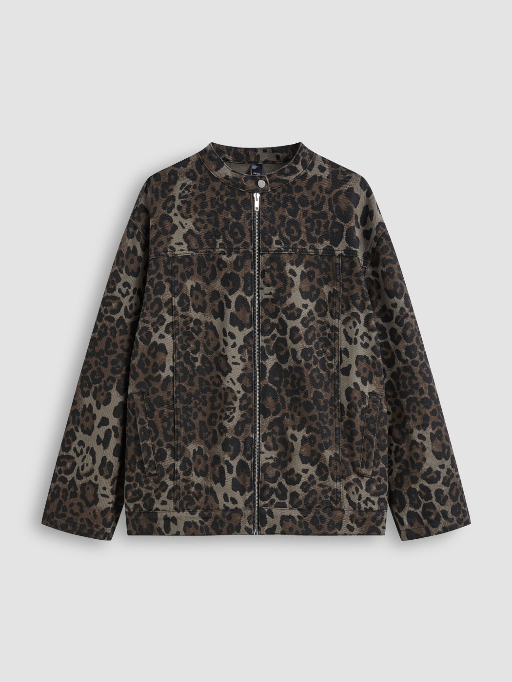 Denim Rundhalsausschnitt Leoparden Jacke