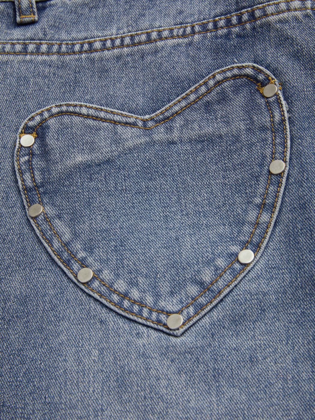 Cider Denim Mid Rise Solid Heart Pocket Straight Leg Jeans