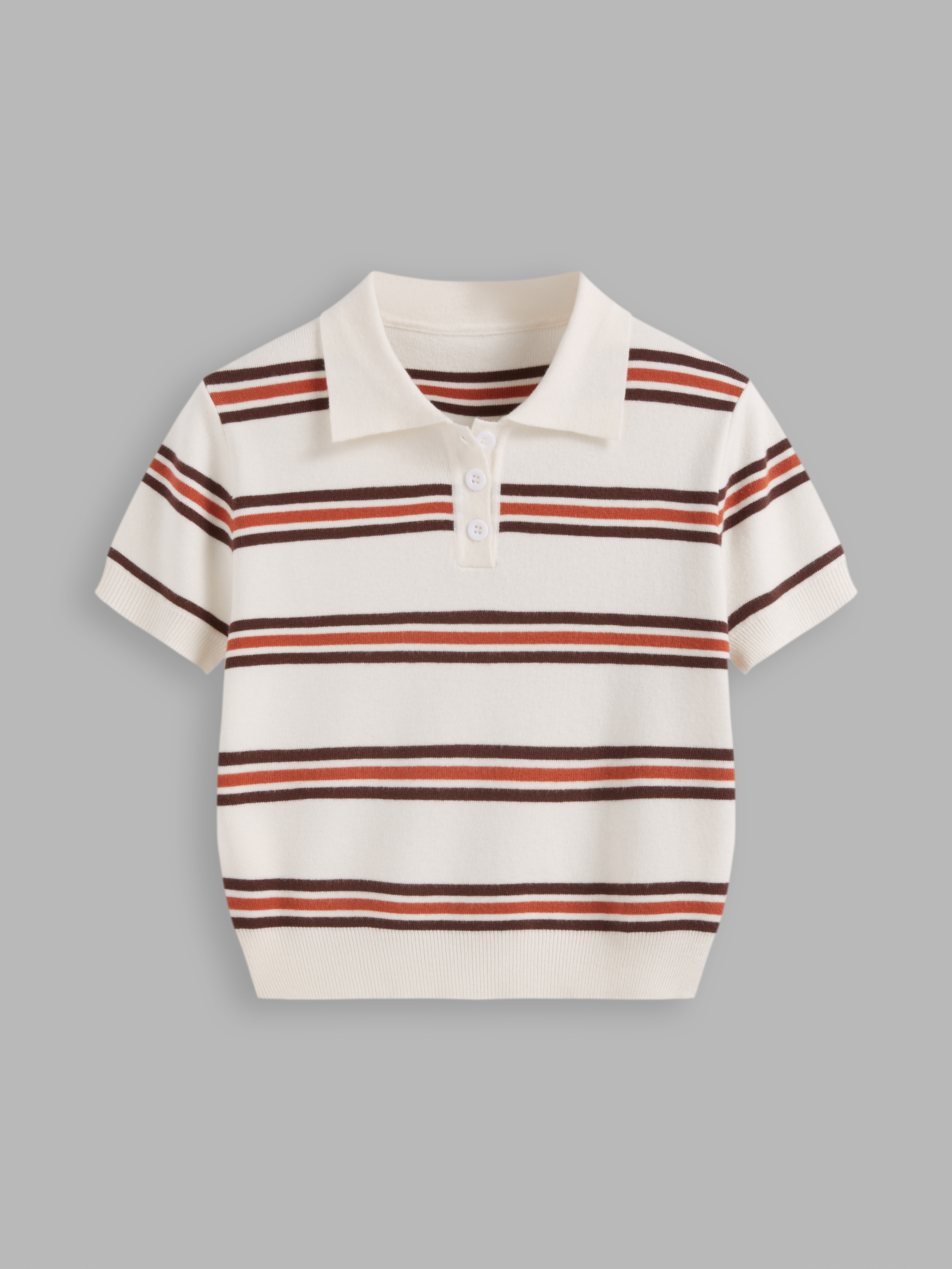 Haut court à manches courtes en maille à rayures col polo