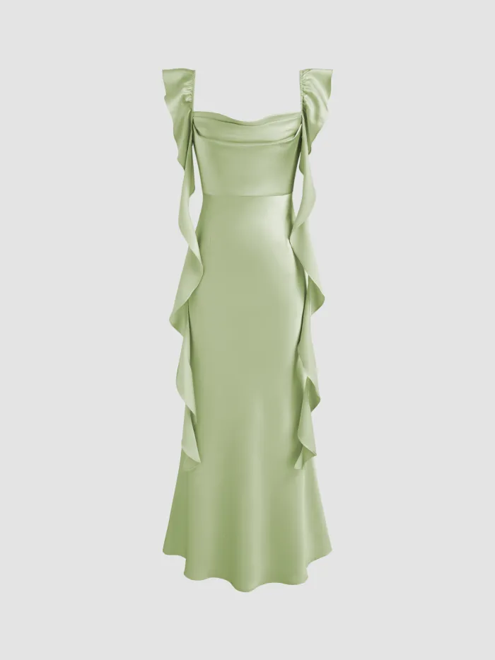 Solid Elastic Waist Wide Leg Pants