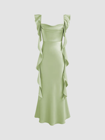 Formal Dresses Homecoming Dress Hoco Dresses Satin Satin Cowl Neck Solid Ruffle Hem Maxi Dress For Wedding
