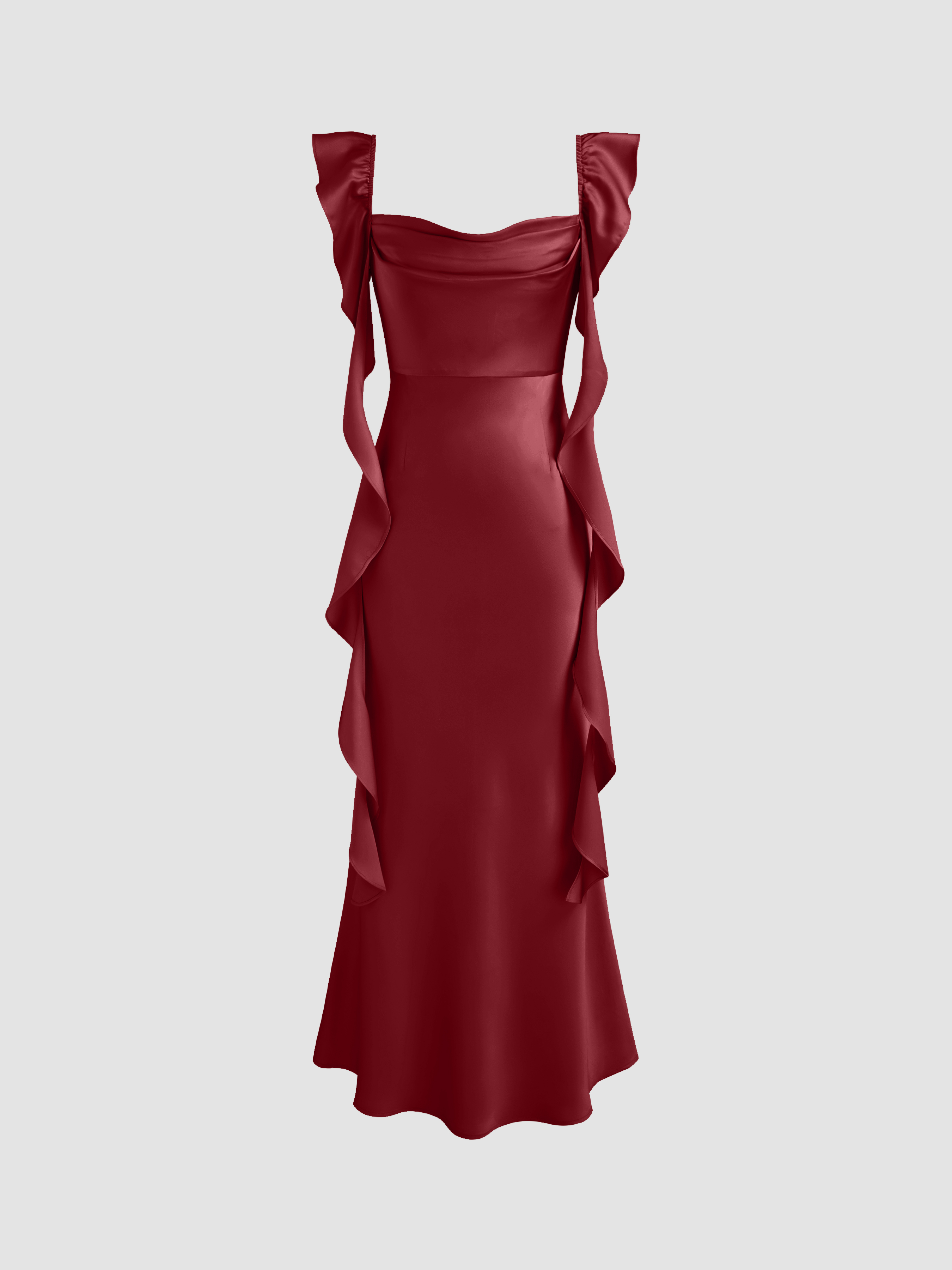 Cider◆ Satin cowl neck ソリッド フリルヘム マキシドレス Formal Dresses Homecoming Dress Hoco Dresses Slim Fit Knit