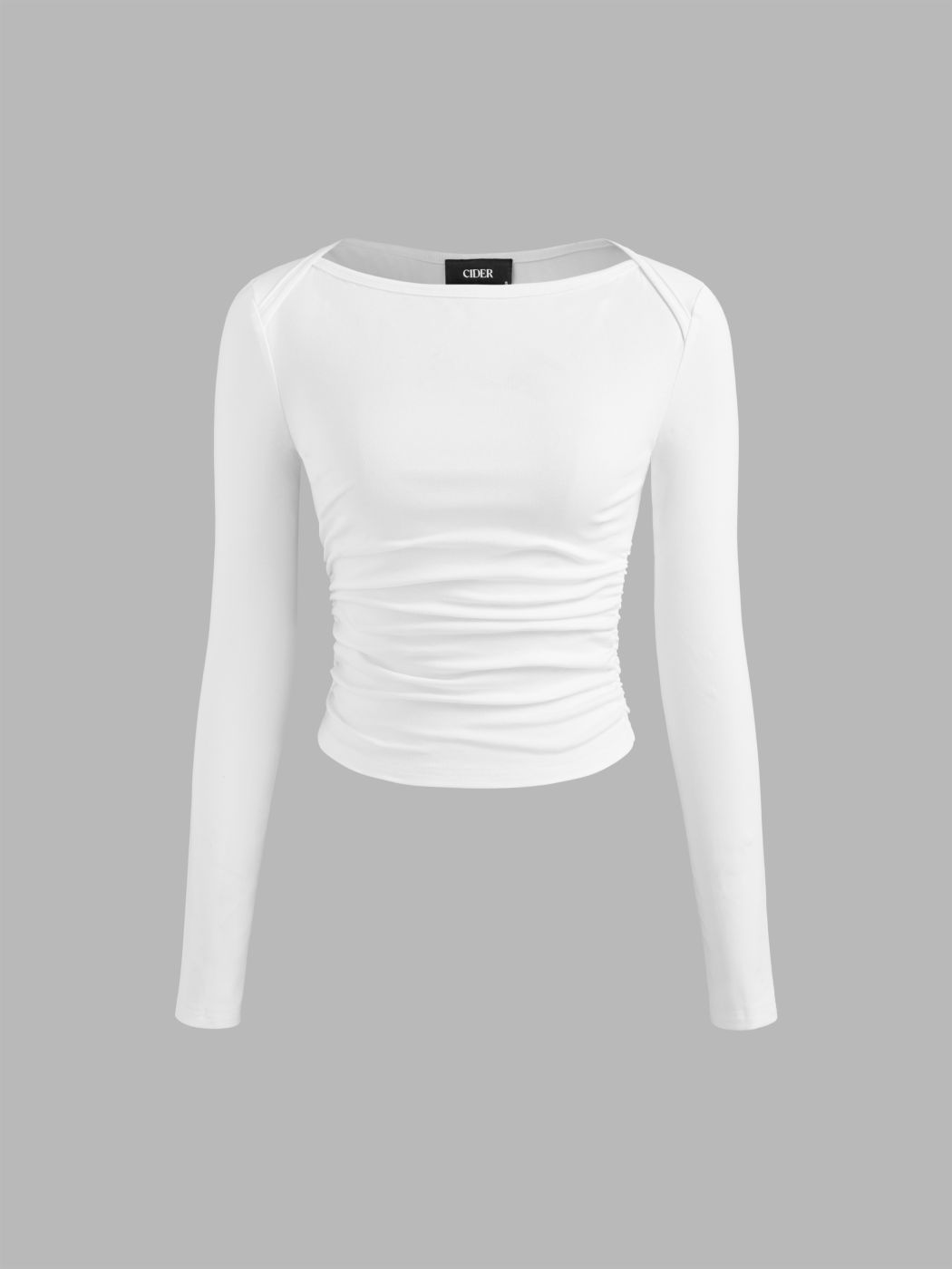 Baumwollmischung Boot-Ausschnitt Einfarbig Rüschen Langarmshirt & Petite Mid Rise Einfarbig Geknotete Tasche Weite Hosen