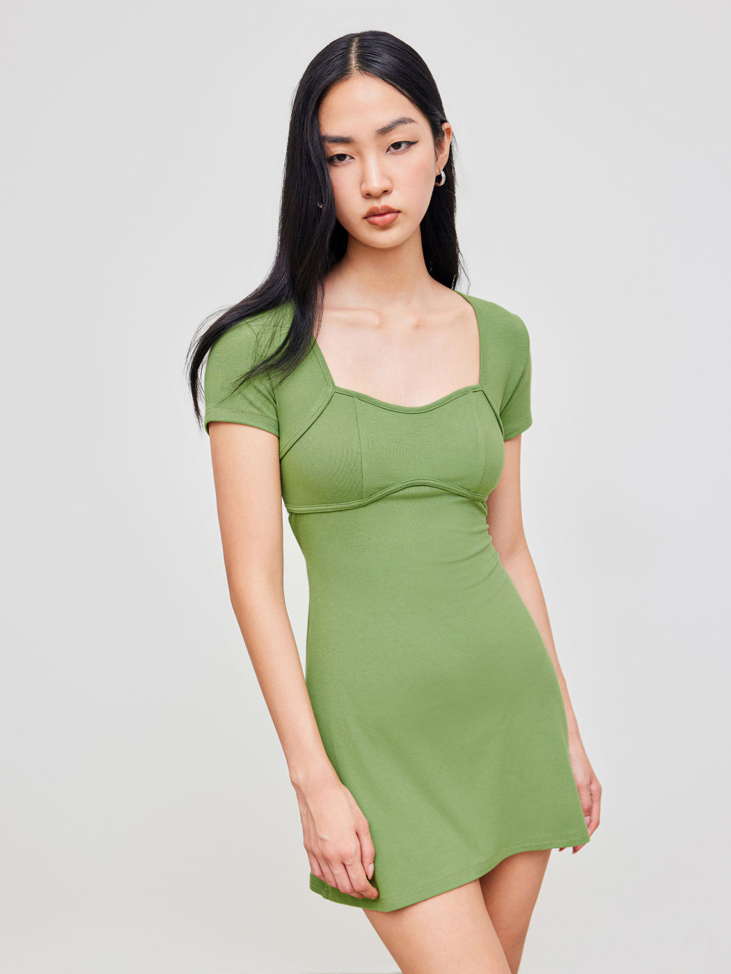 Square Neck Solid Twist Cut Out Mini Dress