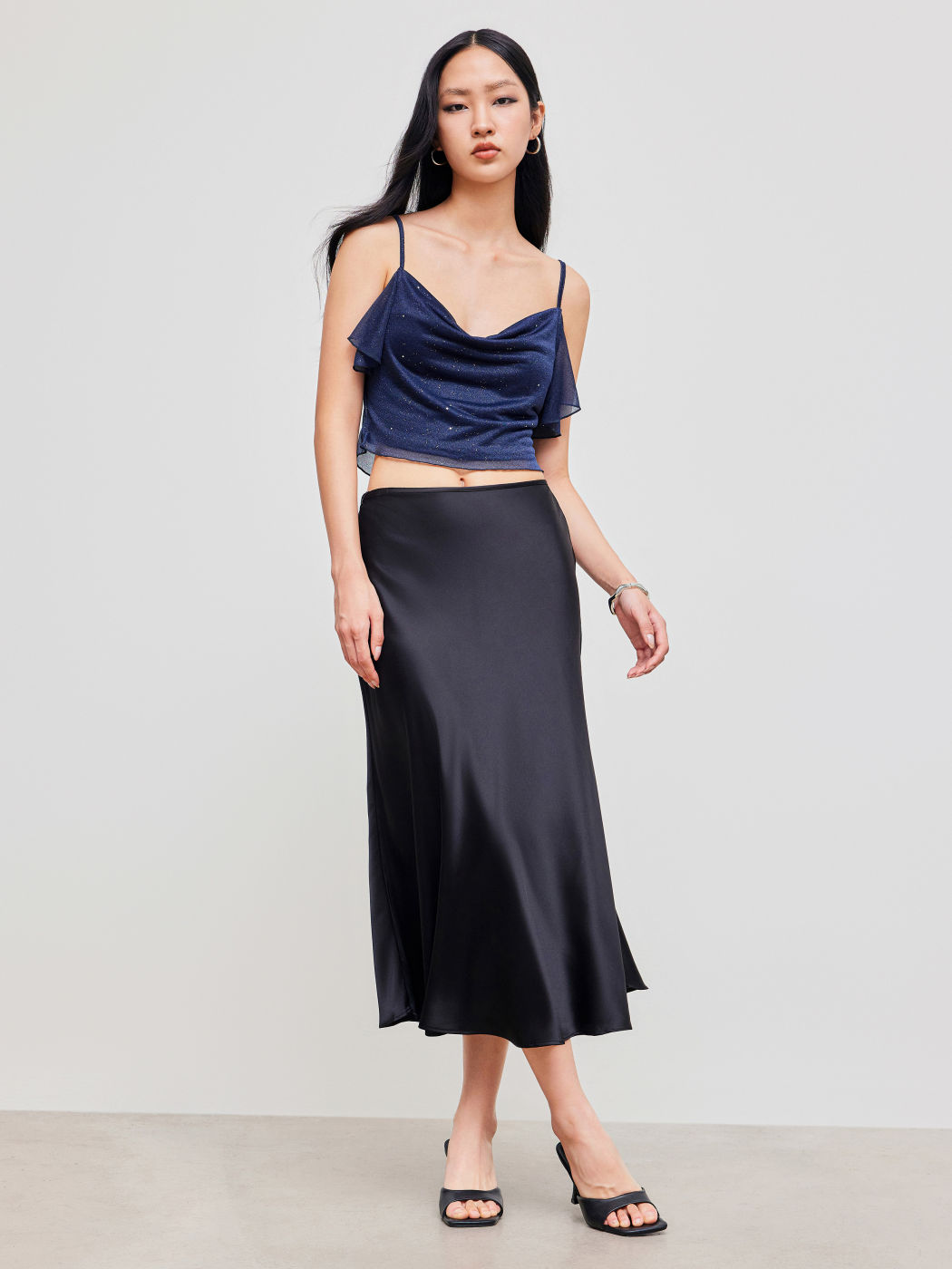  Sweetheart Neckline Solid Glitter Crop Cami Top