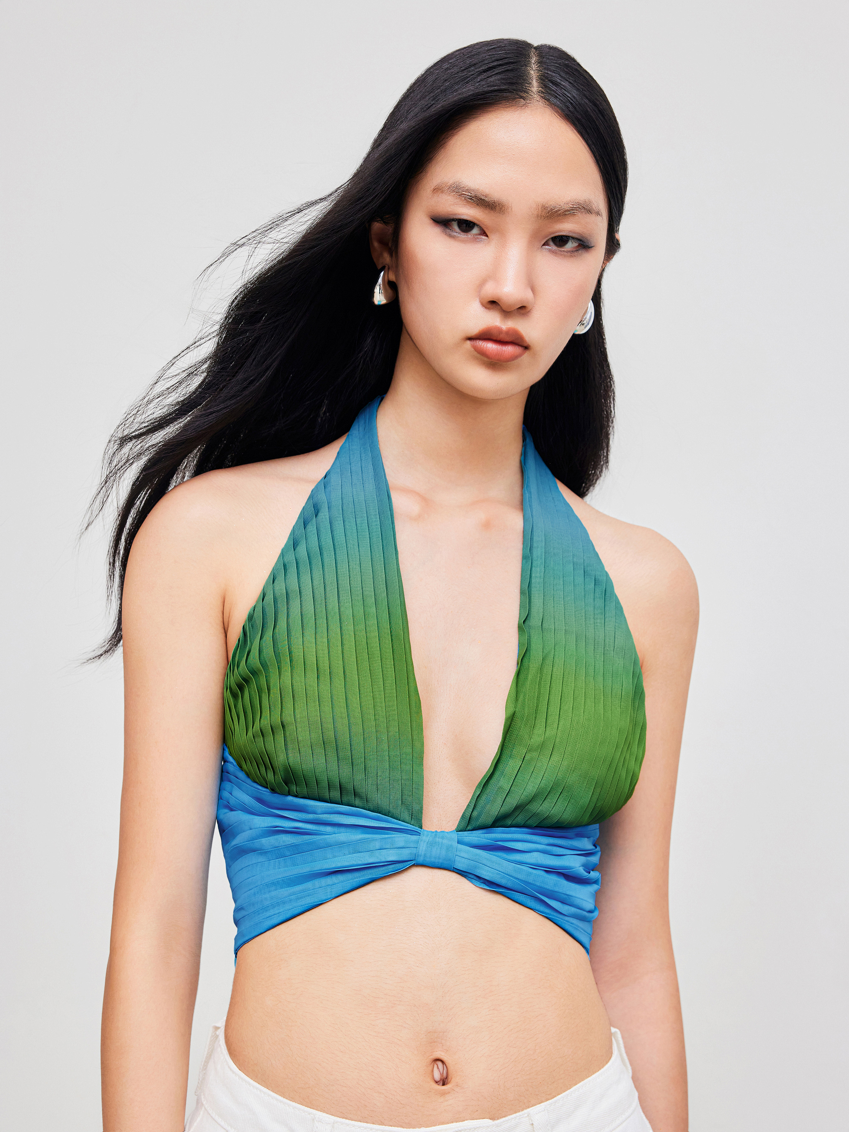 ◆as if calie◆ CALIE HOTFIX HALTERNECK SLEEVELESS TEAL CA25 SLEEVELESS - 에즈이프캘리(asifCALIE)
