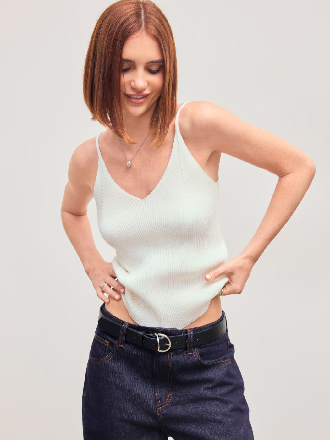 Knit V-neck Solid Cami Top