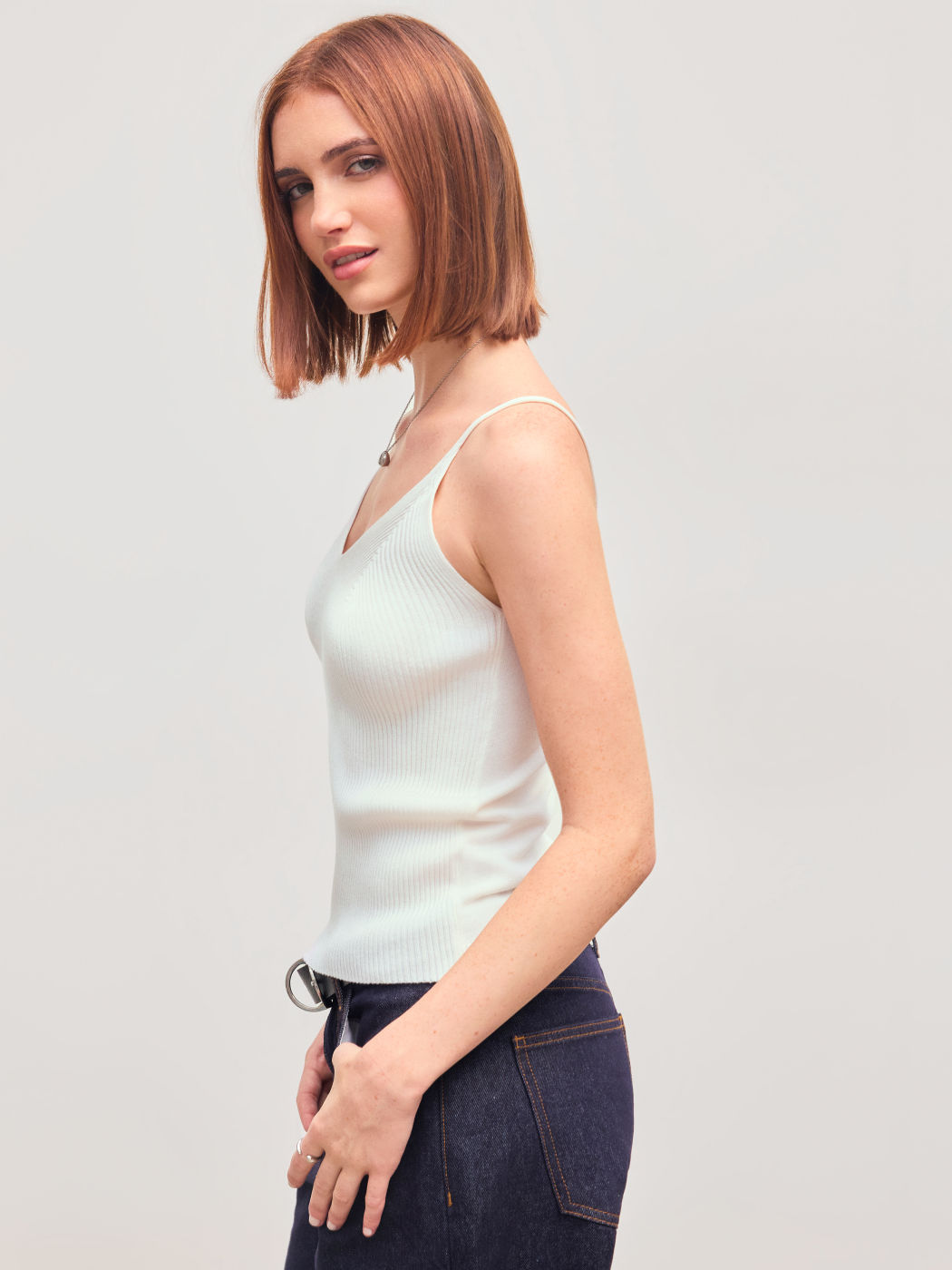 Knit V-neck Solid Cami Top