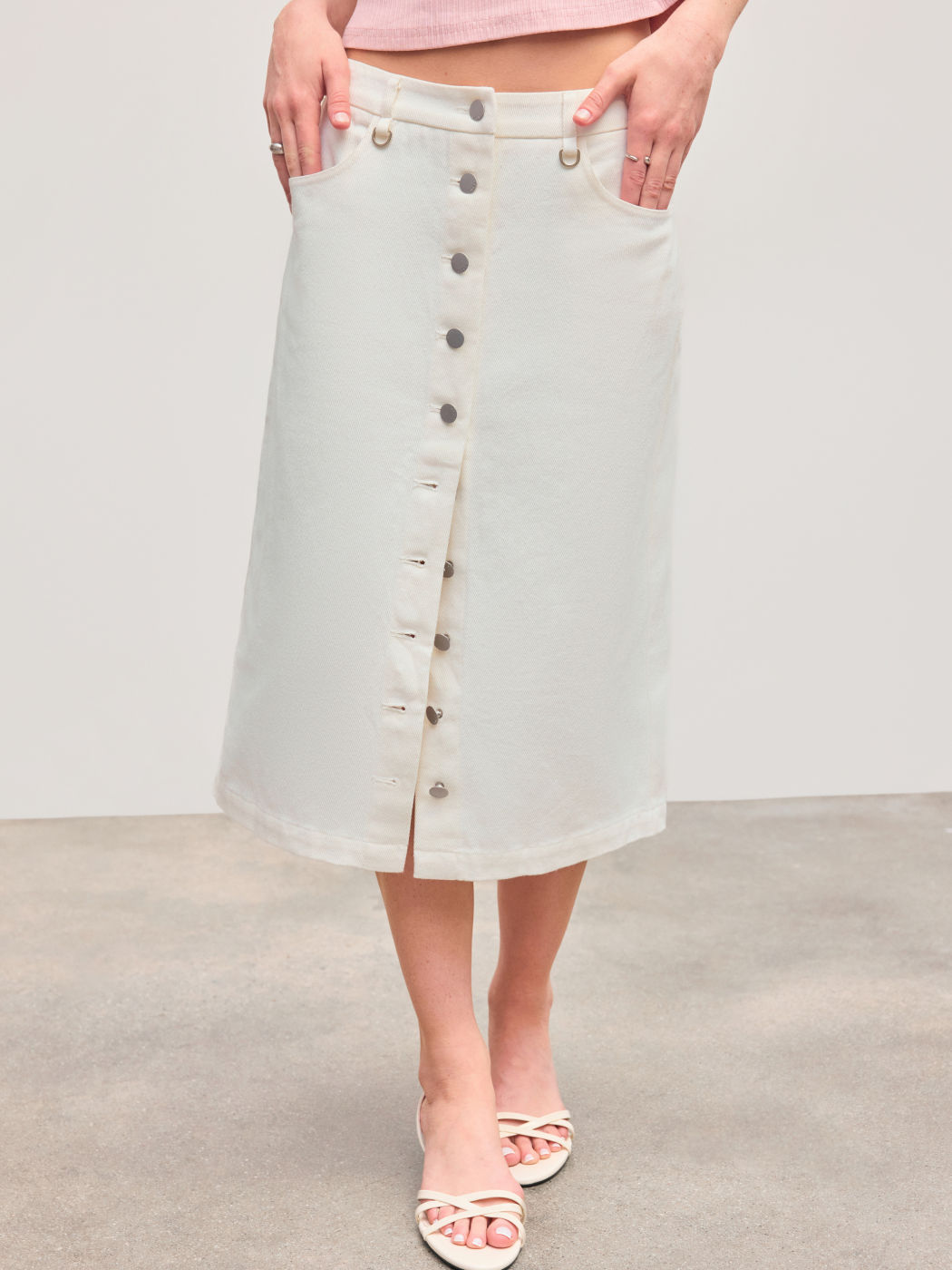 100% cotone Maxi gonna a vita media con taschino a bottoni