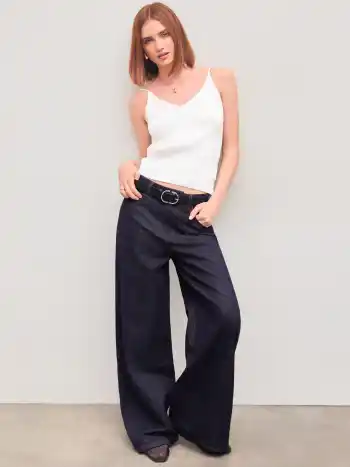 Cider Denim Mid Rise Pocket Wide Leg Jeans