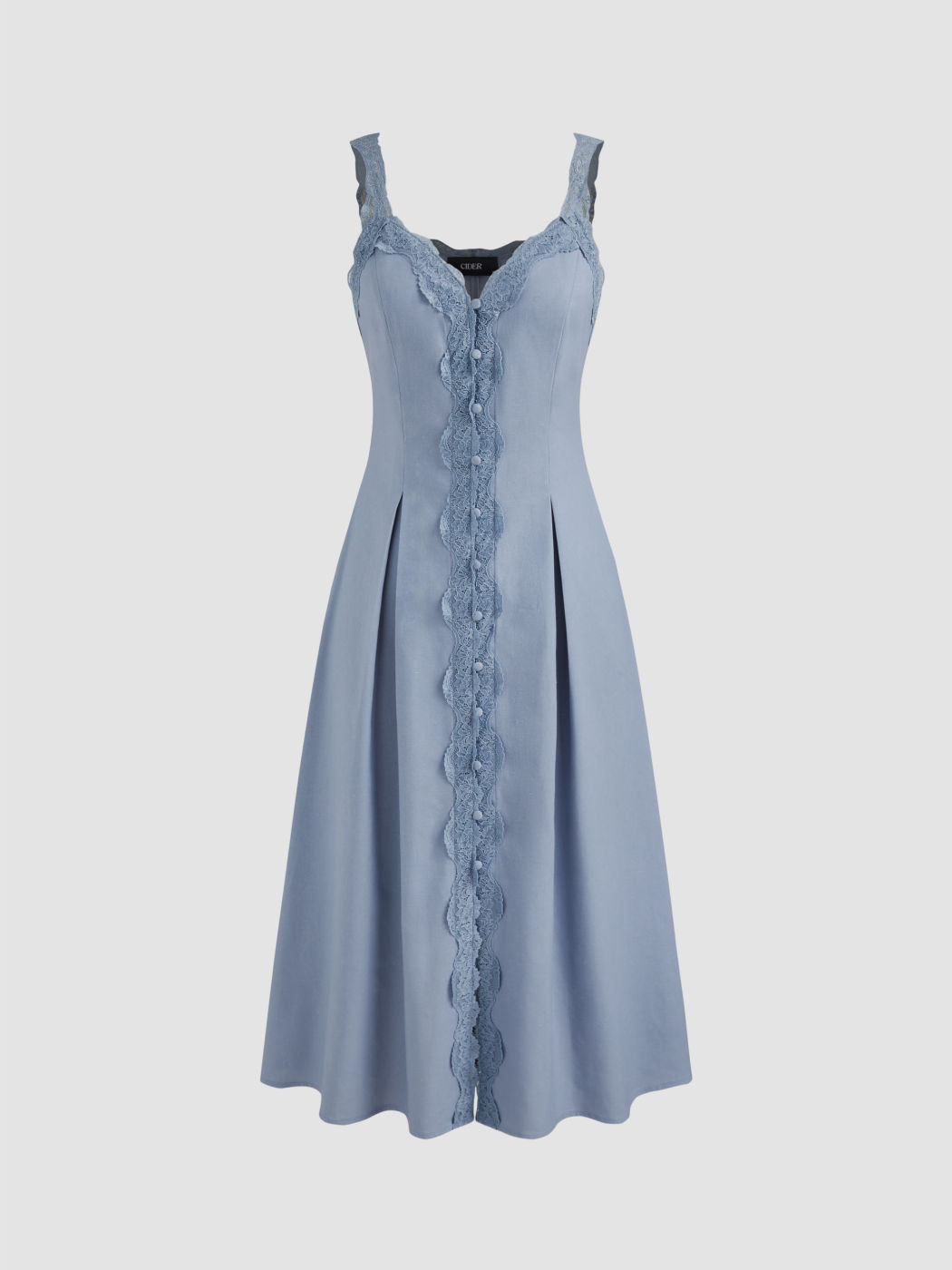 Linen-blend V-neck Solid Lace Trim Knotted Midi Dress