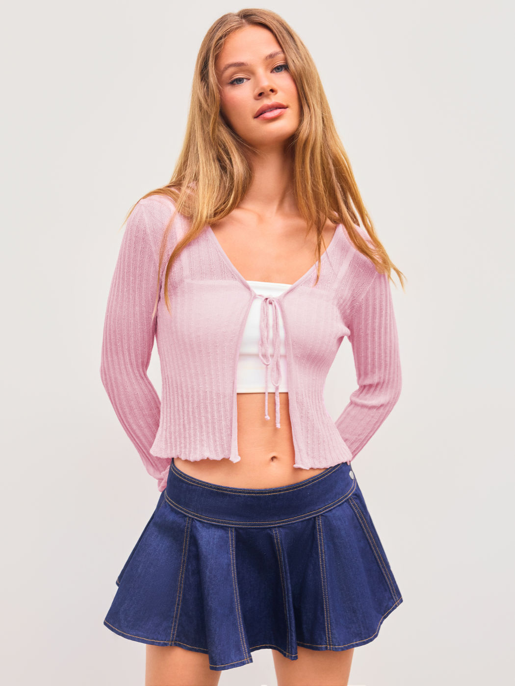 Solid Textured Knotted Cardigan