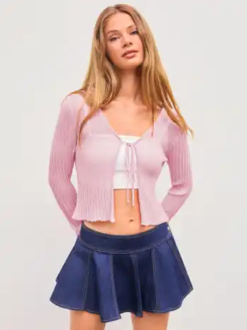 Solid Textured Knotted Cardigan