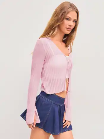 Solid Textured Knotted Cardigan