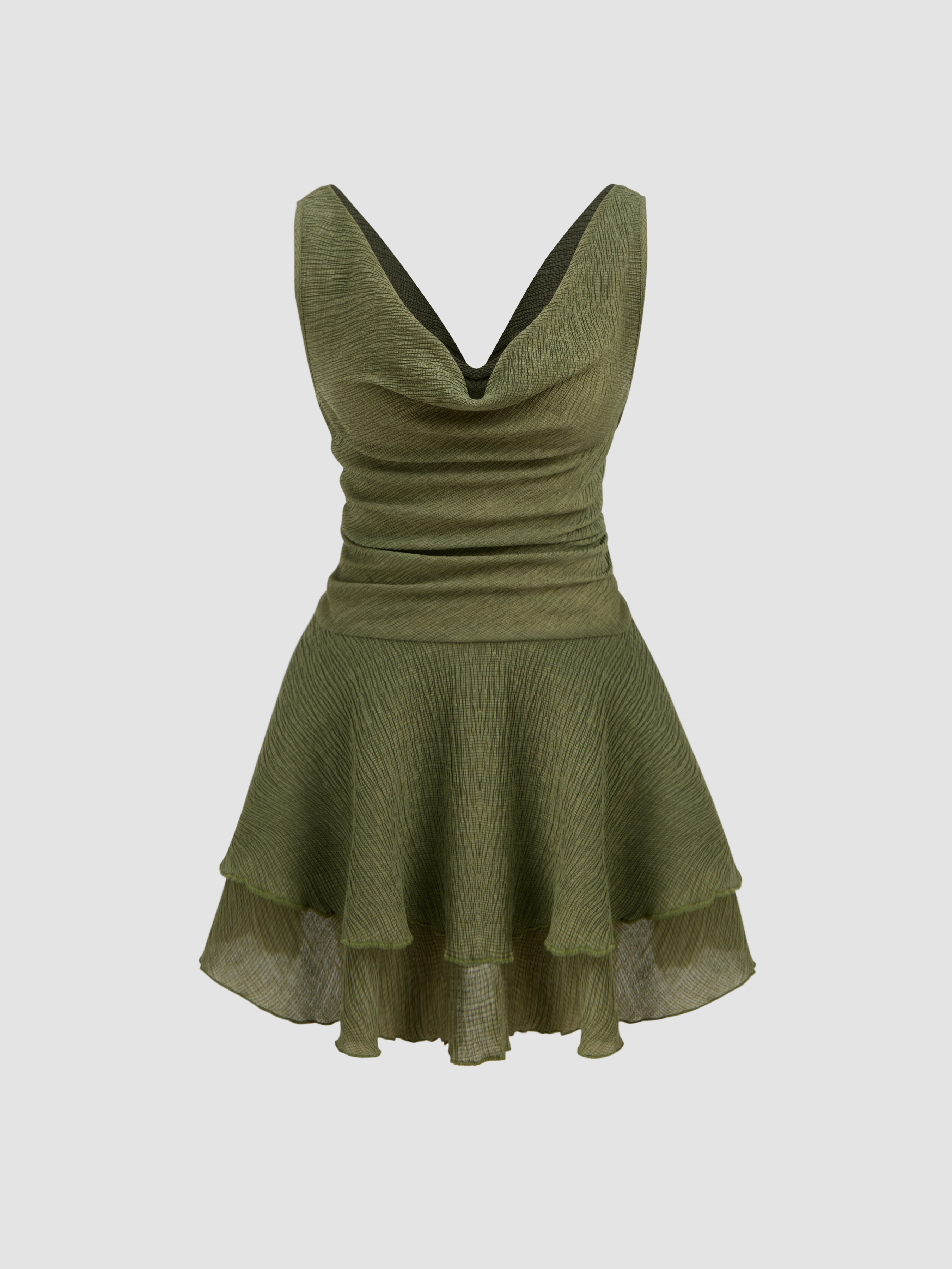 Woven Cotton-blend Cowl Neckline Solid Texture Ruched